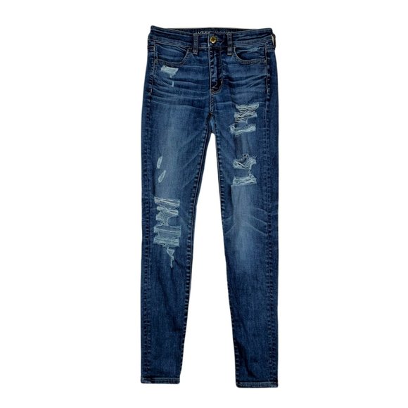AMERICAN EAGLE High-Rise Distressed Jeans (Size 2)